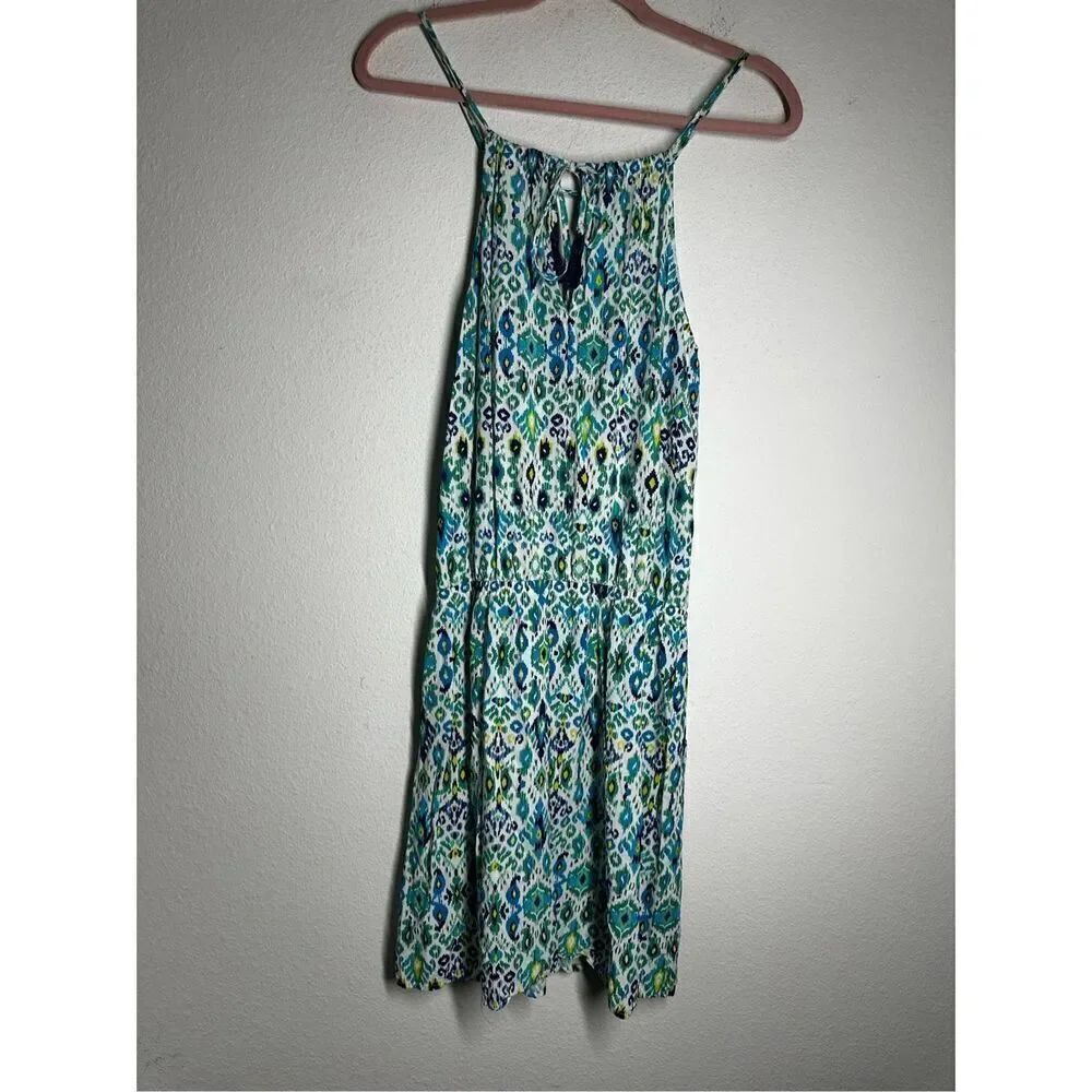 Tommy Bahama Maxi Dress Womens XS Halter Resort Cruise Slit Ikat Turquoise Beach